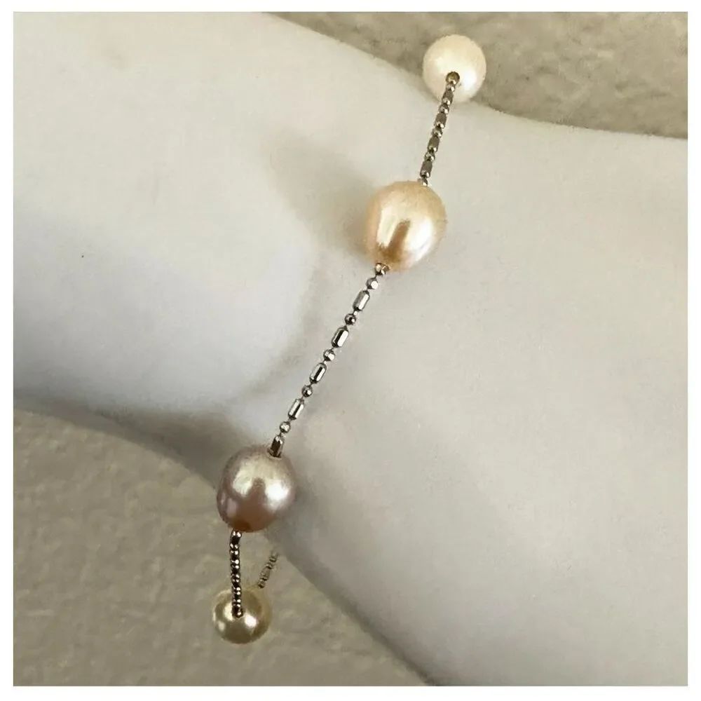 Genuine pearl silver tone chain bracelet